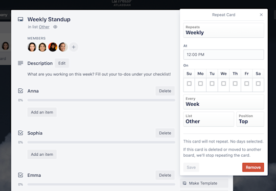An image showing the Card Repeater Power-Up on a Trello card