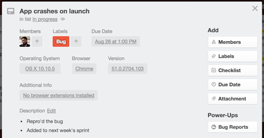 An image showing how to add Custom Fields to a Trello card