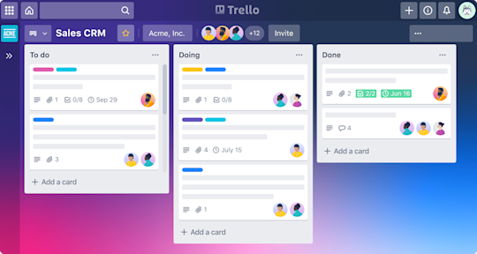 illustration of a Trello board using CRM solutions